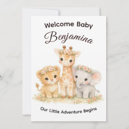 Safari Animals Baby Girl Floral Crown Shower     招待状