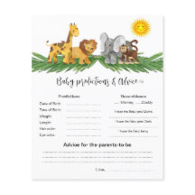 Safari Animals Baby Predictions Best Shower Game