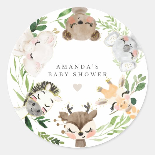 Safari Animals Baby Shower  ラウンドシール (正面)