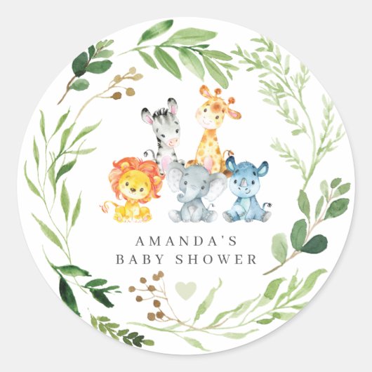 Safari Animals Baby Shower  ラウンドシール (正面)