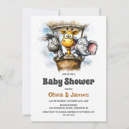 Safari Animals Baby Shower 招待状 (正面)