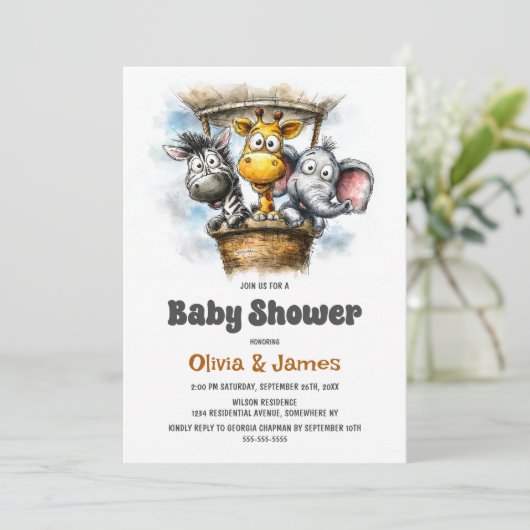 Safari Animals Baby Shower 招待状 (スタンド正面)