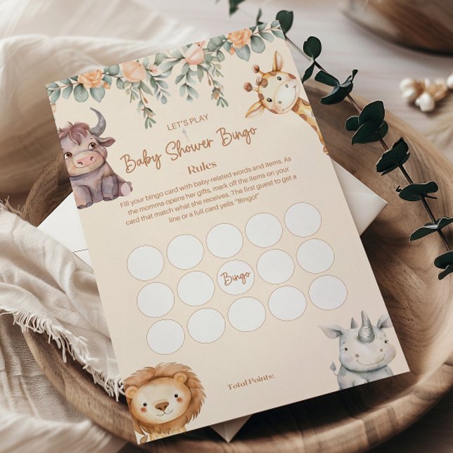 Safari Animals Baby Shower Bingo (クリエイターアップロード済み)