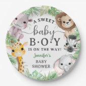 Safari Animals Baby Shower Boy Cute Jungle  ペーパープレート (正面)