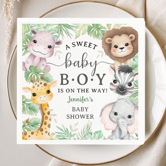 Safari Animals Baby Shower Boy Tropical Jungle スタンダードカクテルナプキン
