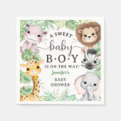 Safari Animals Baby Shower Boy Tropical Jungle スタンダードカクテルナプキン (正面)