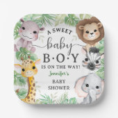 Safari Animals Baby Shower Boy Tropical Jungle  ペーパープレート (正面)