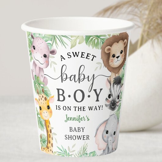 Safari Animals Baby Shower Boy Tropical Jungle 紙コップ
