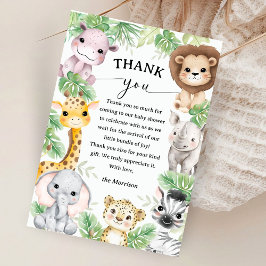 Safari Animals Baby Shower Boy Tropical Thank You サンキューカード
