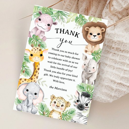 Safari Animals Baby Shower Boy Tropical Thank You サンキューカード
