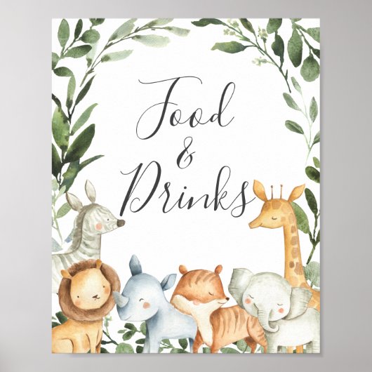 Safari Animals Baby Shower Food and Drinks Sign ポスター (正面)