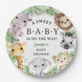 Safari Animals Baby Shower Gender Neutral Jungle ペーパープレート (正面)