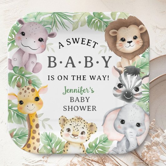 Safari Animals Baby Shower Gender Neutral Jungle ペーパープレート