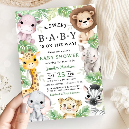 Safari Animals Baby Shower Gender Neutral Jungle 招待状