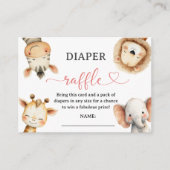 Safari Animals Baby Shower Girl Diaper Raffle エンクロージャーカード (正面)