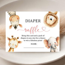 Safari Animals Baby Shower Girl Diaper Raffle