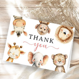 Safari Animals Baby Shower Girl Folded Thank サンキューカード