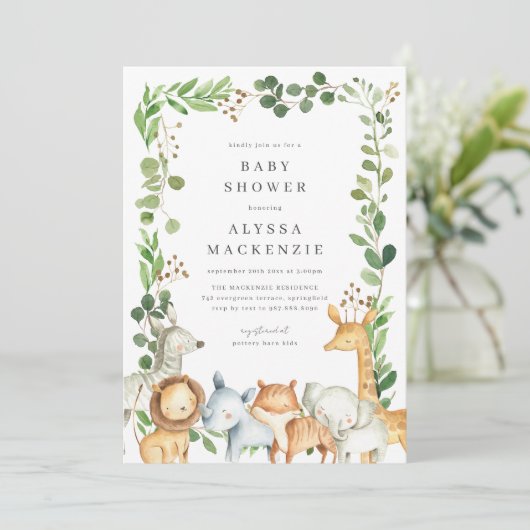 Safari Animals Baby Shower Invitation 招待状 (スタンド正面)