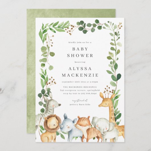 Safari Animals Baby Shower Invitation 招待状 (正面/裏面)