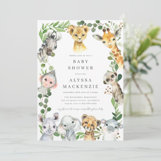 Safari Animals Baby Shower Invitation 招待状 (スタンド正面)