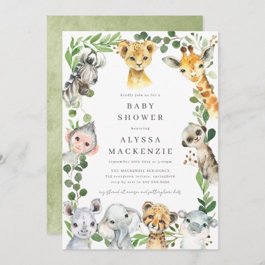 Safari Animals Baby Shower Invitation 招待状 (正面/裏面)