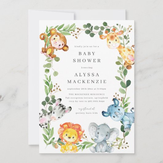 Safari Animals Baby Shower Invitation 招待状 (正面)