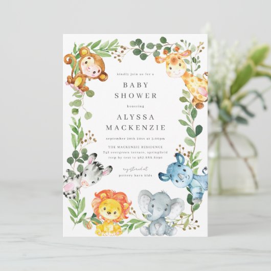 Safari Animals Baby Shower Invitation 招待状 (スタンド正面)