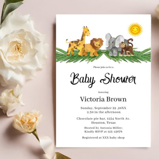 Safari Animals Baby Shower Invitation 招待状
