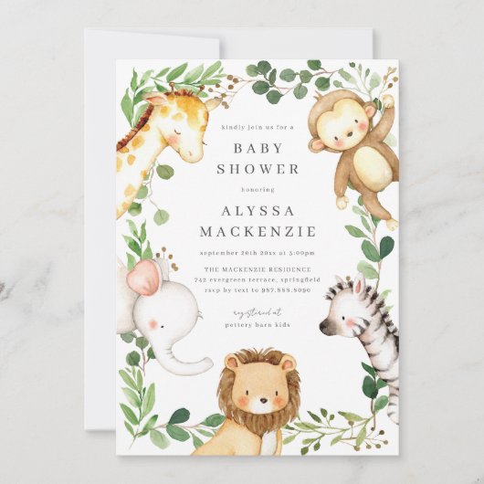 Safari Animals Baby Shower Invitation 招待状 (正面)