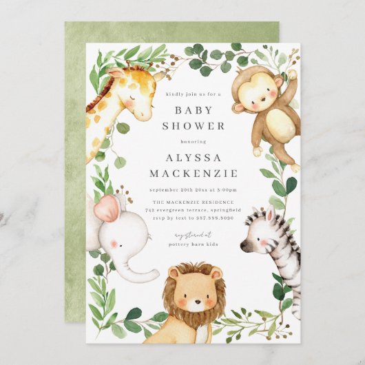 Safari Animals Baby Shower Invitation 招待状 (正面/裏面)