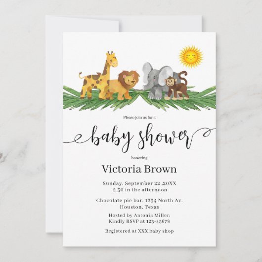 Safari Animals Baby Shower Invitation 招待状 (正面)