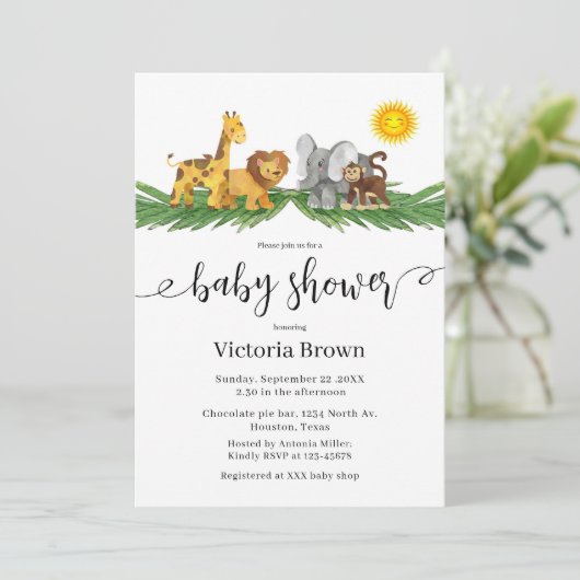 Safari Animals Baby Shower Invitation 招待状 (スタンド正面)