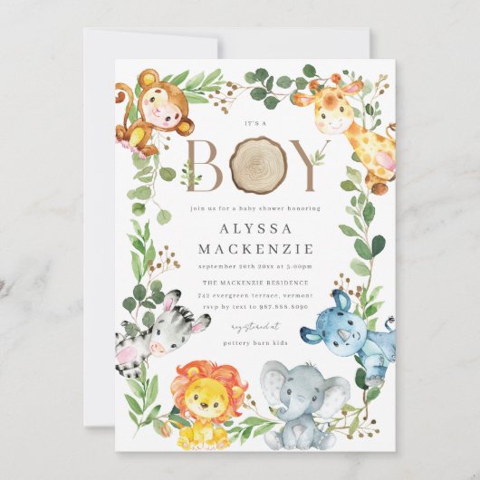 Safari Animals Baby Shower Invitation 招待状 (正面)