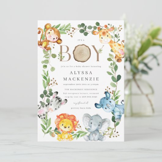 Safari Animals Baby Shower Invitation 招待状 (スタンド正面)