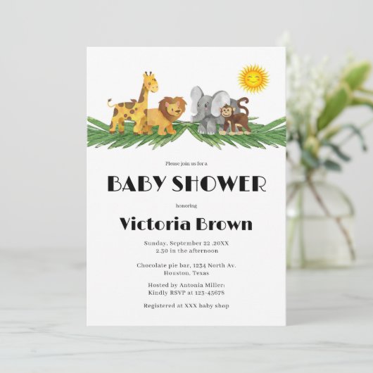 Safari Animals Baby Shower Invitation 招待状 (スタンド正面)