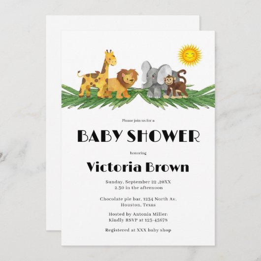 Safari Animals Baby Shower Invitation 招待状 (正面/裏面)