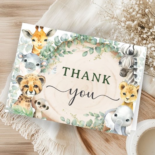 Safari Animals Baby Shower Jungle Folded Thank You サンキューカード