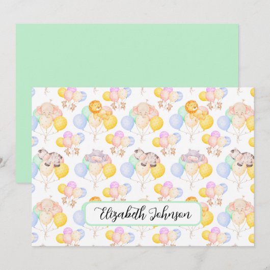 Safari Animals Baby Shower Note Card ノートカード (正面/裏面)
