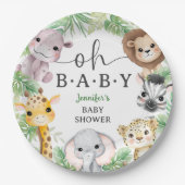Safari Animals Baby Shower Oh Baby Cute Jungle ペーパープレート (正面)