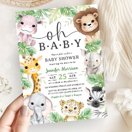 Safari Animals Baby Shower Oh Baby Cute Jungle  招待状