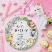 Safari Animals Baby Shower Oh Boy Cute Jungle ペーパープレート (パーティー)