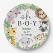 Safari Animals Baby Shower Oh Boy Cute Jungle ペーパープレート (正面)