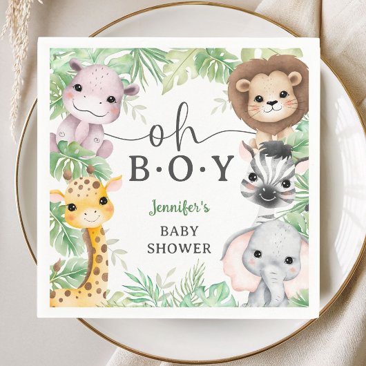 Safari Animals Baby Shower Oh Boy Tropical Jungle スタンダードカクテルナプキン