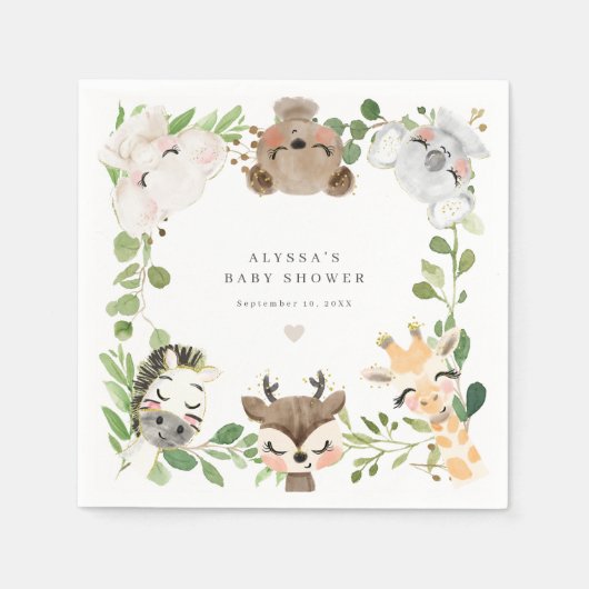 Safari Animals Baby Shower Party Paper Napkins スタンダードカクテルナプキン (正面)