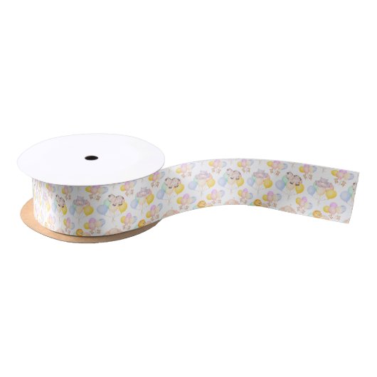Safari Animals Baby Shower Satin Ribbon in White サテンリボン (リール)