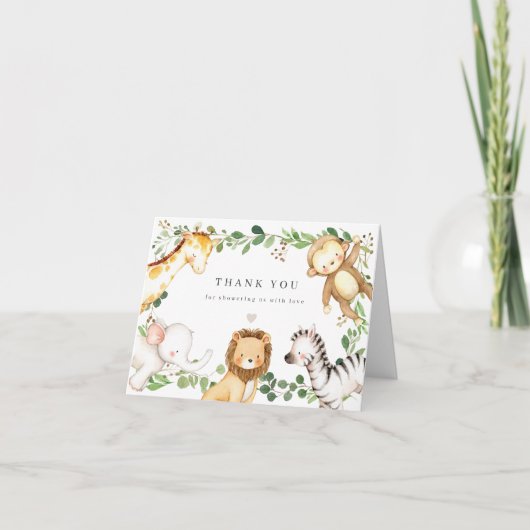 Safari Animals Baby Shower Thank You Card サンキューカード (正面)
