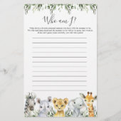 Safari Animals Baby Shower Who Am I Game (正面)