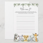 Safari Animals Baby Shower Who Am I Game (正面/裏面)