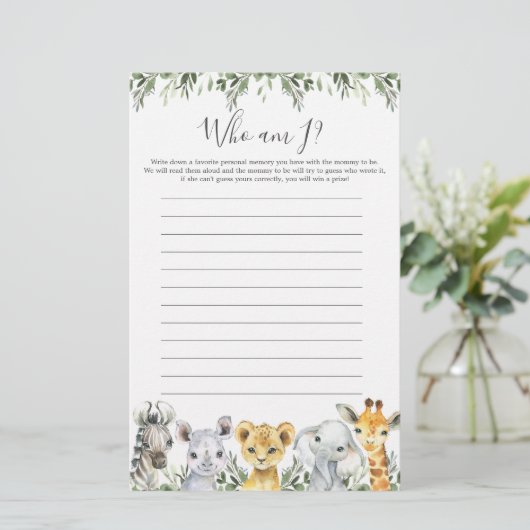 Safari Animals Baby Shower Who Am I Game (スタンド正面)