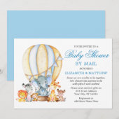 Safari Animals Balloon Blue Baby Shower by Mail 招待状 (正面/裏面)